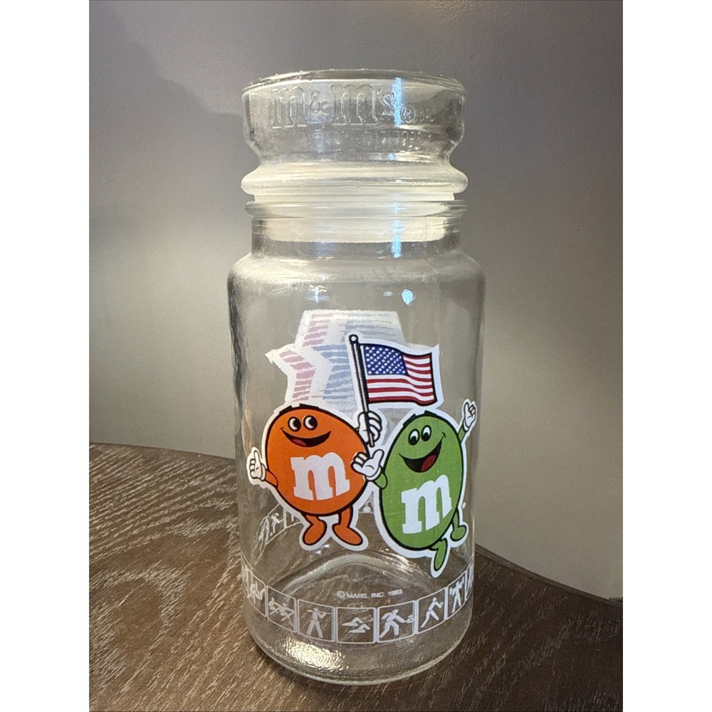 VINTAGE‎ 1984 M&M's OLYMPIC Commemorative Glass Jar With Lid Mars Company